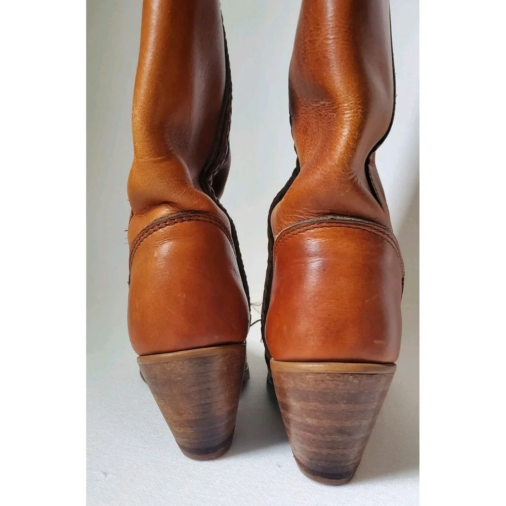 Vtg 70s Dexter Leather Knee High Boots Womens Sz 5 M Brown Weave Made In USA